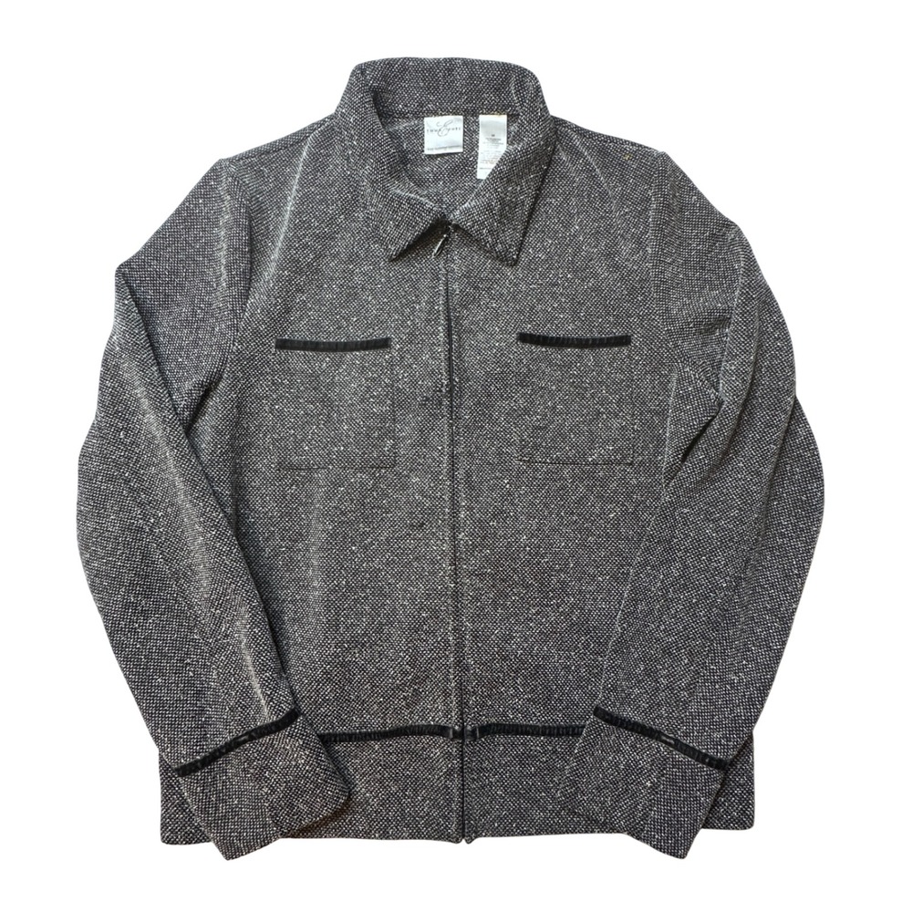Emma James Jacket Women Medium Black White Zip Up‎ Knit Blazer Salt and Pepper
